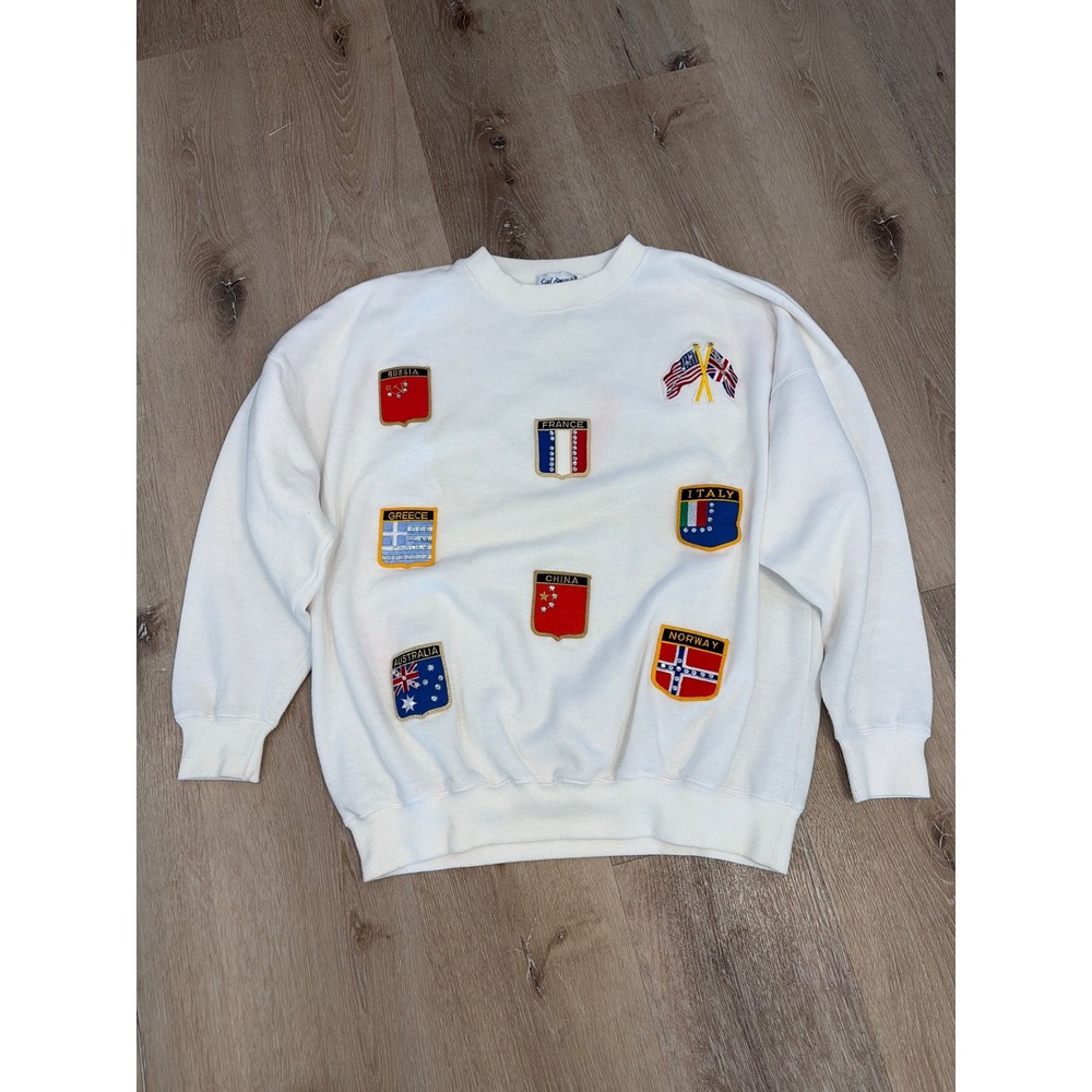 Vintage Sail Away Royal Cruise Line Flag Patch Rhinestone Sweatshirt White L